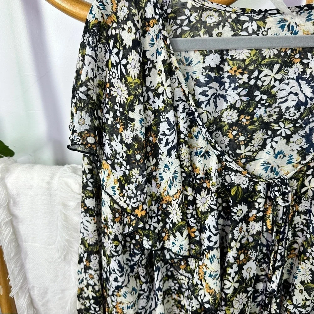 Free People Black Floral Bodysuit sz M